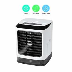 Gbmall Portable Air Conditioner 4-IN-1 MINI USB Small Personal Air Cooler With Humidifier Desktop Conditioner Fan Portable Handle With 3 Speed And 7 Colorful