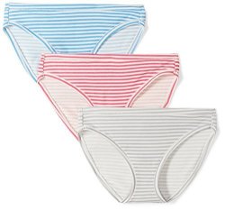 Mae Women's Airy Bikini 3-PACK Light Heather Grey Stripe denim Heather Stripe pink Heather Stripe L