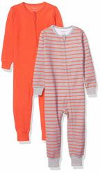 Hanes Ultimate Baby Zippin 2 Pack Sleep And Play Suits Red grey Stripe 6-12 Months