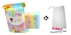 Fern Rainbow Bar Soap + Softnlux Bubble Foaming Net Korean Beauty Style Mixed Color Soap That Lightens Skin & Reduces Dark Spots + Bonus Foaming Net Included