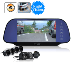 Complete Car Reversing Set - Rearview Camera 4 Parking Sensors Rearview Mirror Free Shipping