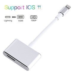 Lightning To HDMI Adapter Lightning Digital Av Adapter 1080P With Lightning Charging Port For Select Iphone Ipad And Ipod Models And Hdtv Monitor Projector Silver
