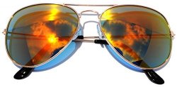 Aviator Sunglasses Metal Frame Gold Color Mirror Red Lens