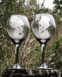 Two - Black Tinted Wine Glass Hand Engraved Skeleton Wine Glasses Skeleton Champagne Glasses