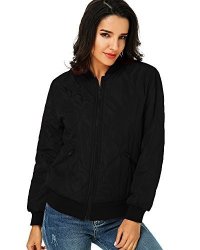 Women Kidsform Short Biker Jacket Coat Bomber Zip Pocket Casual Classic Quilted Outdoor Hoodies Black L