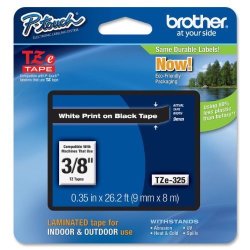 Brother Tape White On Black 9MM TZE325 - Retail Packaging