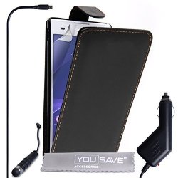 Yousave Accessories Sony Xperia C3 Case Black Pu Leather Flip Cover With MINI Stylus Pen And Car Charger