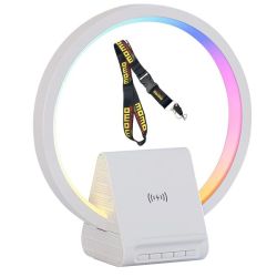 3 In 1 Circolo Rgb LED Lamp With Wireless Charger Radio & Speaker & Lanyard
