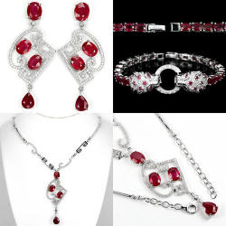 In Stock Genuine Blood Red Ruby Earring And Necklace Bracelet Sterling 925 Silver Earring