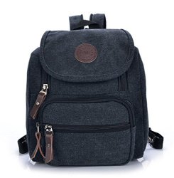 Small Vintage Canvas Backpack Cross Body Shoulder Bag Convertible Sling Daypack Purse Black