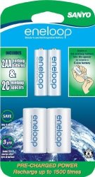 Eneloop Aa With "c" Spacers 1800 Cycle Ni-mh Pre-charged Rechargeable Batteries 2 Pack