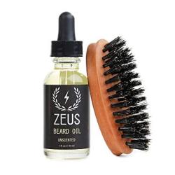 Zeus Beard Oil Kit For Men - Natural Beard Conditioner Softener Kit With 100% Boar Bristle Beard Brush Scent: Unscented