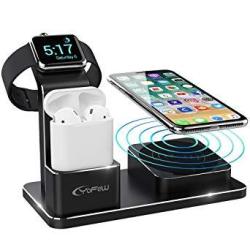 Yofew Charging Stand Apple Watch Aluminum Watch Charger Stand Charging Station Dock Compatible Apple Watch Series 4 3 2 1 Airpods 10W Wireless Charger Pad Iphone XS X 8 8 Plus