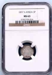 1897 South Africa Zar Kruger Silver Tickey 3p Ngc Ms63 Unc