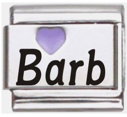Barb Purple Heart Laser Name Italian Charm Link