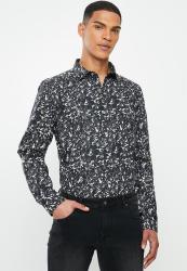 Jonathan D Casual Long Sleeve Slim Fit Printed Shirt - Black