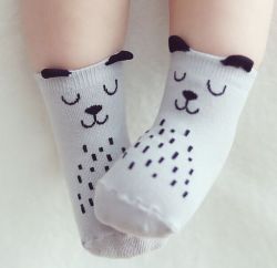 Baby Cotton Socks - Boys & Girls - Bear Gray 7-9 Months