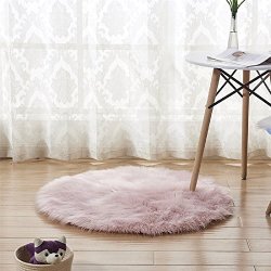 Chitone Luxury Faux Sheepskin Area Rugs Supersoft Fluffy Shaggy Round Floor Carpet Mat Decorative Throw Cover- Children Play Carpet For Living & Bedroom Sofa