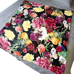 Floral Mix On Black Light Weight Fleece Blanket