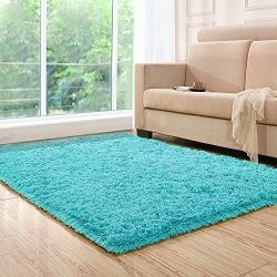 Lee D.Martin Indoor Area Rugs Living Room Bedroom Rectangle Ultra Soft Carpets Modern Shaggy Children Rugs Anti-slip Backed Home D Cor Rug 3.94'X5.25' Blue