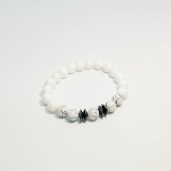 Howlite And White Agate Men's Bracelet With Hematite Detail