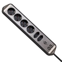 Brennenstuhl Estilo Corner Extension Socket USB Stainless Steel 6-WAY 1153590610