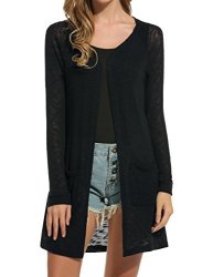 Hufcor Women Casual Open Front O-neck Long Sleeve Hip Length Cardigan Sweater With Pocket