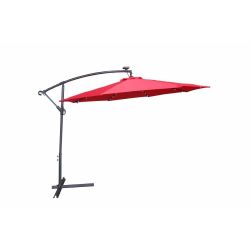 Hazlo Outdoor Patio Cantilever Umbrella With Solar Panel LED Lights - Red