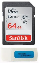 Sandisk 64GB Sdxc Sd Ultra Memory Card 80MB Bundle Works With Canon Powershot Elph 150 Is Elph 170 Is G7 X Camera Uhs-i SDSDUNC-064G-GN6IN