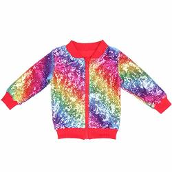 Cilucu Kids Jackets Girls Boys Sequin Zipper Coat Jacket For Toddler Birthday Christmas Clothes Bomber Red Rainbow 2-3T