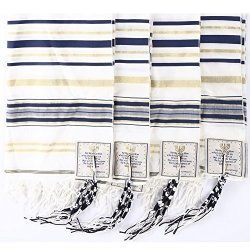 PACK 4PCS Navy Blue And Gold Color Messianic Tallit Prayer Shawl 72X22 By Star Gifts