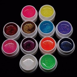 12pcs Mix Pure Color Uv Color Gel For Manicure Nail Tips - Glitter