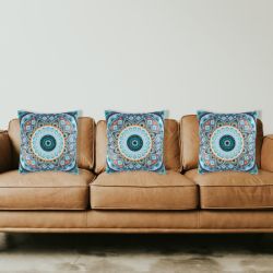 Set Of 3 Mandala Velvet Cushions With Filling - Teal Green