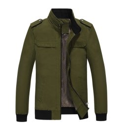 Mens Autumn Outdoor Casual Jacket Stand Collar Zipper Solid Color Cotton Coat