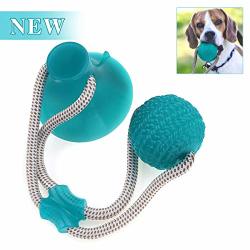 Multifunction Interactive Self-Playing Rubber Ball Toy with Suction Cup Molar Chew Toy Cleaning Teeth for Dogs Green/Blue, 1 Pack Feilifan Pet Molar Bite Ropes Toy 