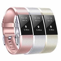 Compatible Fitbit Charge 2 Bands 3PCS Charge 2 Replacement Bands Adjustable Accessory Wristbands For Fitbit Charge 2 Rose Gold Silver Champagne Gold Large Size