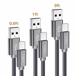 Short USB C Cable 3-PACK 0.5FT+1FT+3FT USB Type C Charger Nylon Braided Fast Charging Cord Compatible Samsung Galaxy S10+ S9 S8 Plus Note 9 8