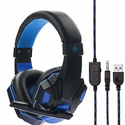 Aobiny Gaming Headset Surround Stereo Gaming Headset Headband Headphone 3.5MM With MIC For PS4 XBOX ONE Blue