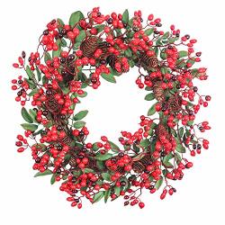 Hiiarug 24 Inch Winter Berry Wreath With Pine Cones Red Berry Enhances Winter Decor Christmas Wreath For Front Door Gift Box Included 24" B Wreath