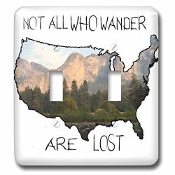 3DROSE Anne Marie Baugh - Quotes - Not All Who Wander Are Lost Usa Double Exposure Mountains Map - Light Switch Covers - Double
