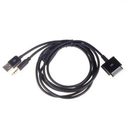 Yueling@ 1.2M 3.5MM Audio Line Out + 30 Pin USB Dock Cable For Ipad Iphone Ipod Black