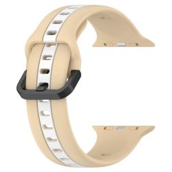Two Tone Silicone Strap For Apple WATCH-42 44 45MM-BEIGE & White