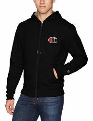 Champion Men's Graphic Powerblend Zip Hood W applique Black chainstitch C Logo Medium