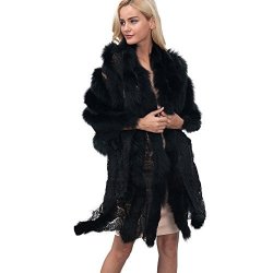 STTECH1 Women Fur Lace Stitching Shawl New Ladies Warm Faux Fur Coat Shawl Winter Parka Wrap