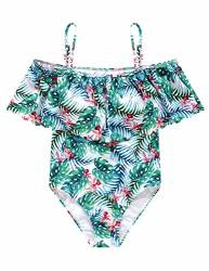 Wantdo Girl's 5T Ruffle Swimsuit One Piece Floral Swimwear Leaf Print 16