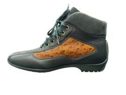 - Men's Leather ostrich Green And Tan Boots