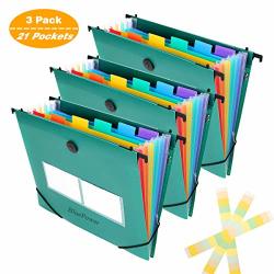 21 Pocket Plastic Hanging File Folders A4 LETTER Size Bluepower Accordian File Organizer expanding File Folder For Filing Cabinet Accordion Document Expandable File Box Colored Labels Green