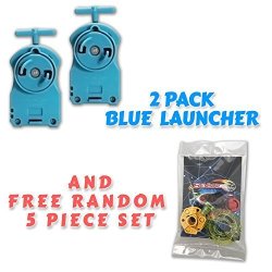 Beyblade 2 Pack BB-17 Blue String Launcher + Free 5 Piece Lot Random Parts Customize Pack Includes Tips Energy Rings Spin Tracks Face Bolts - Us Seller