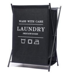 Laundry Basket Alu Framed Fold Black 50L