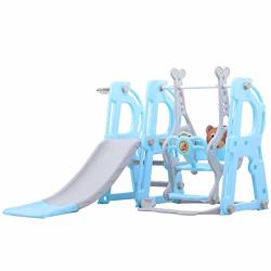 Toddler Climber And Swing Set Slide Swing Combination 3 In 1 Climber Sliding Playset W basketball Hoop For Kids Safe Slide Swing Blue